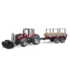 Bruder Tractor Massey Ferguson 7480 Met Houttransport Aanhanger