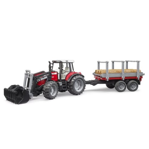Bruder Tractor Massey Ferguson 7480 Met Houttransport Aanhanger