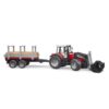 Bruder Tractor Massey Ferguson 7480 Met Houttransport Aanhanger