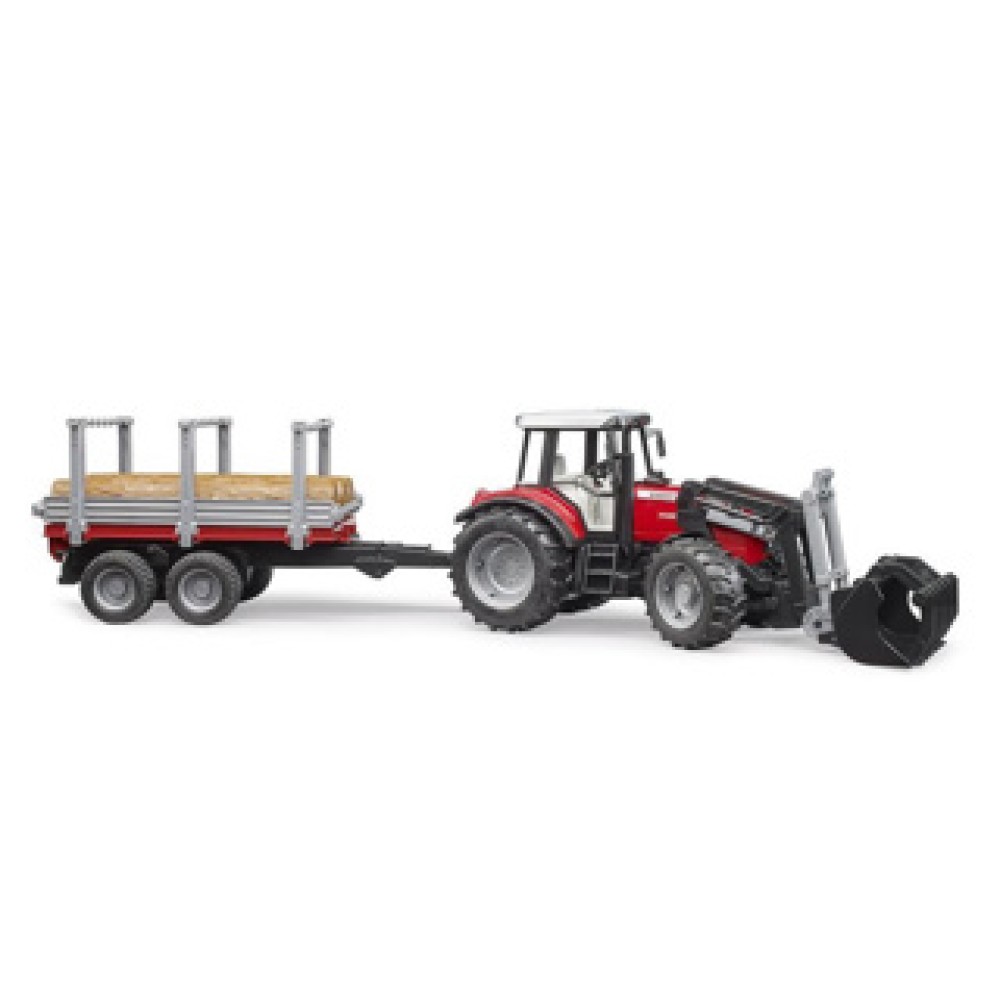 Bruder Tractor Massey Ferguson 7480 Met Houttransport Aanhanger - Afbeelding 4