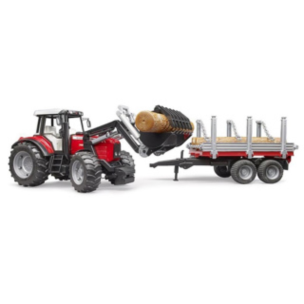 Bruder Tractor Massey Ferguson 7480 Met Houttransport Aanhanger - Afbeelding 5
