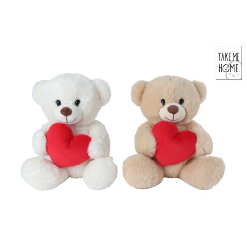 Pluche beer met hart 2 assorti 21cm (assortiment – willekeurige uitvoering)
