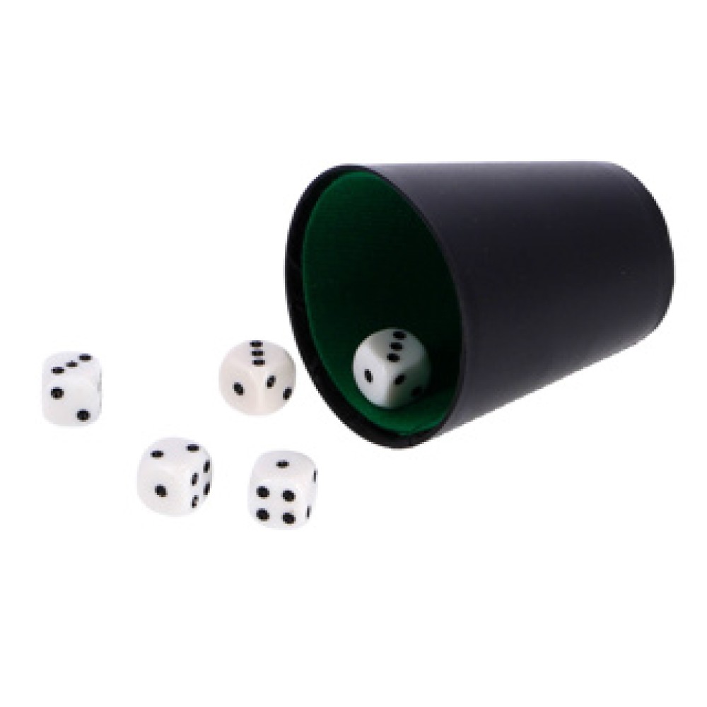 Dobbelset Spel Compleet met 5 Dobbelstenen Dobbelbeker en Scoreblok op Blister - Afbeelding 2