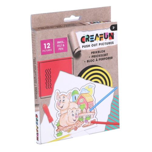 Creafun prikblok met prikpen en 12 sjablonen boerderij