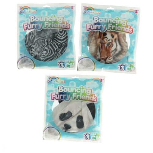 Pluchiez bouncing furry wild animals 23 cm assorti panda / zebra / tijger (assortiment – willekeurige uitvoering)