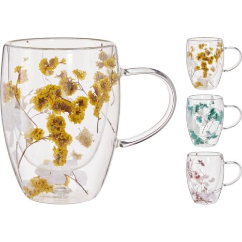 Theeglas dubbelwandig 350ml met bloem
