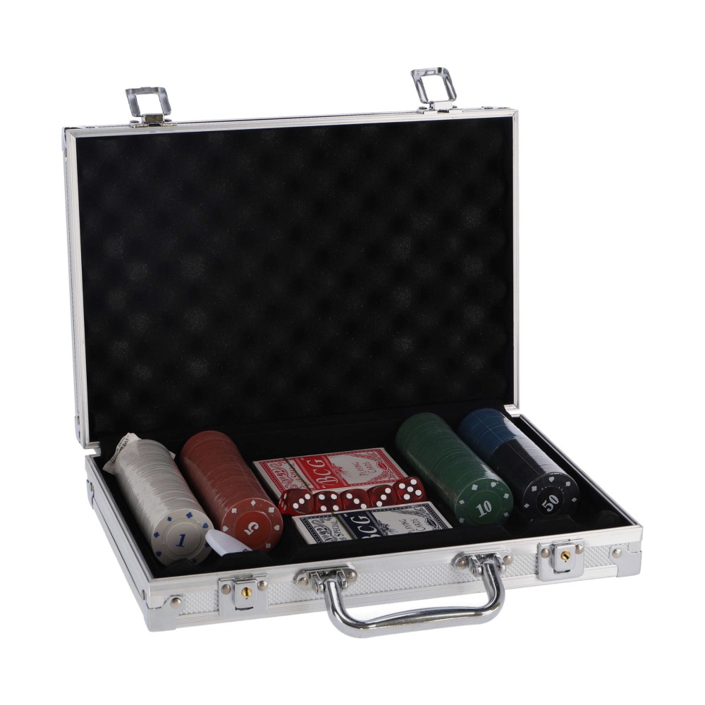 Pokerset in koffer 200 delig met 2 decks speelkaarten en fiches