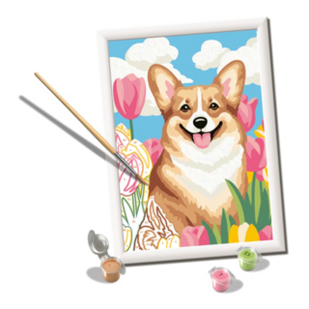 Ravensburger Creart schilderen op nummer Corgi tussen de tulpen - Afbeelding 2