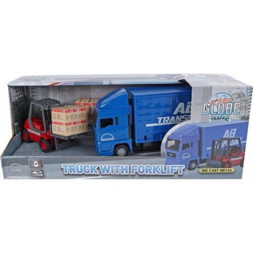 Kids Globe Man Vrachtwagen 17cm met vorkheftruck 10 cm