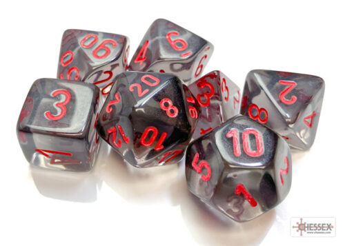 Translucent Polyhedral Smoke/red Dobbels