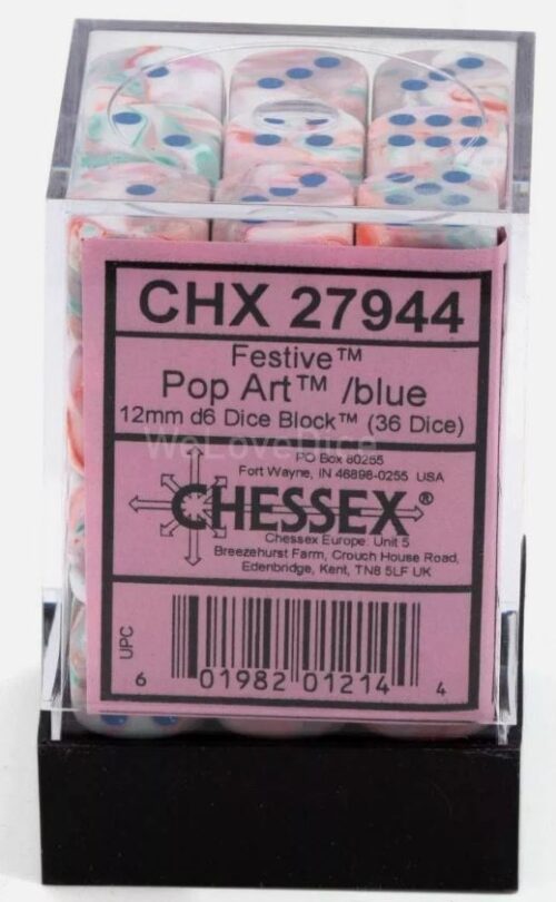 Festive Pop Art/blue D6 12mm Dobbelsteen
