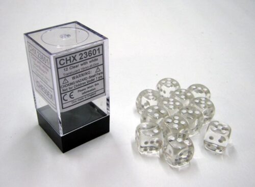 Translucent Clear/white D6 16mm Dobbelst
