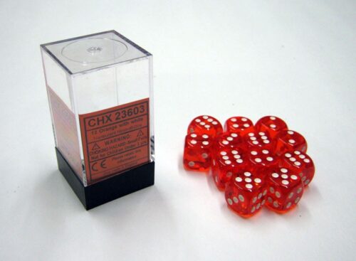 Translucent Orange/white D6 16mm Dobbels
