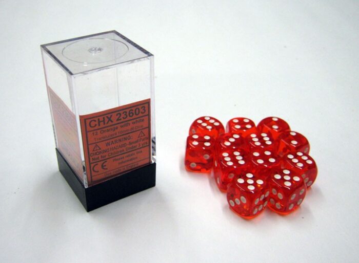 Translucent Orange/white D6 16mm Dobbels