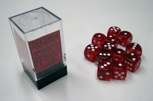Translucent Red/white D6 16mm Dobbelstee