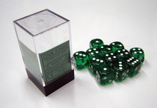 Translucent Green/white D6 16mm Dobbelst