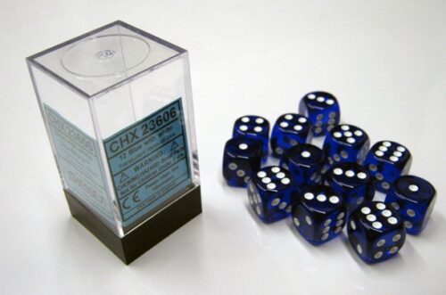 Translucent Blue/white D6 16mm Dobbelste