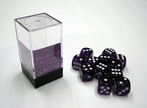 Translucent Purple/white D6 16mm Dobbels