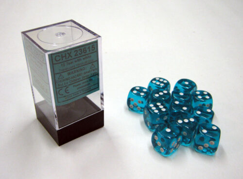 Translucent Teal/white D6 16mm Dobbelste