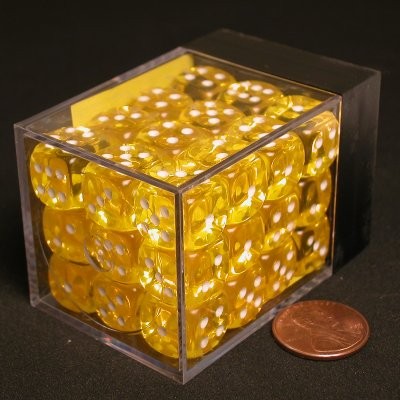 Translucent Yellow/white D6 12mm Dobbels