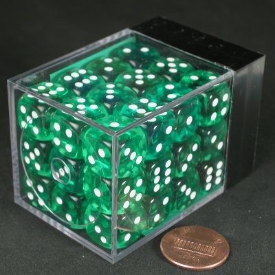 Translucent Green/white D6 12mm Dobbelst