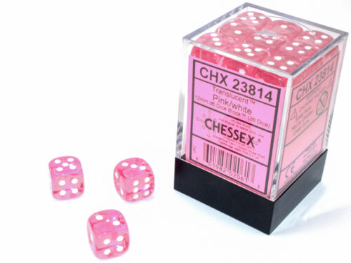 Translucent Pink/white D6 12mm Dobbelste