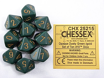 Opaque Dusty Green/gold D10 Dobbelsteen