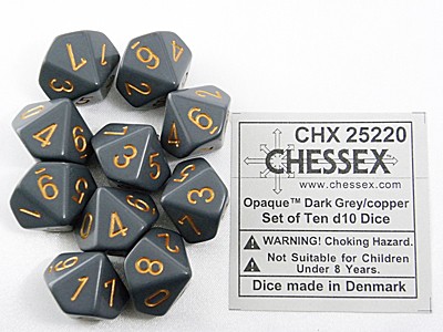 Opaque Dark Grey/copper D10 Dobbelsteen