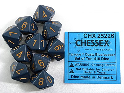 Opaque Dusty Blue/gold D10 Dobbelsteen S