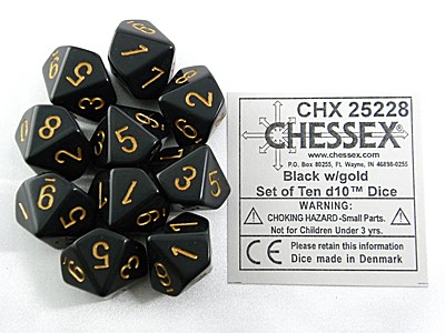 Opaque Black/gold D10 Dobbelsteen Set (1
