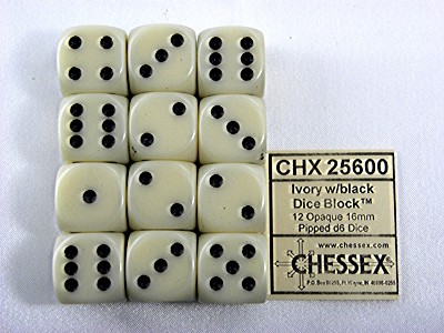 Opaque Ivory/black D6 16mm Dobbelsteen S
