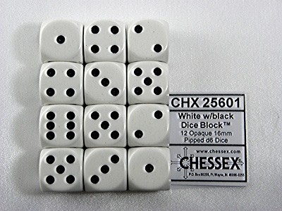 Opaque White/black D6 16mm Dobbelsteen S