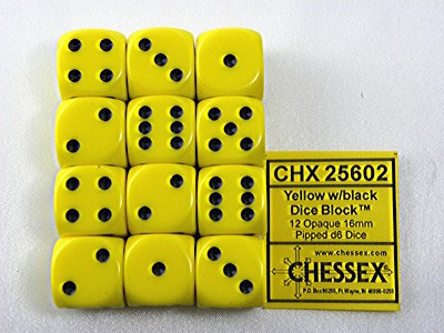 Opaque Yellow/black D6 16mm Dobbelsteen