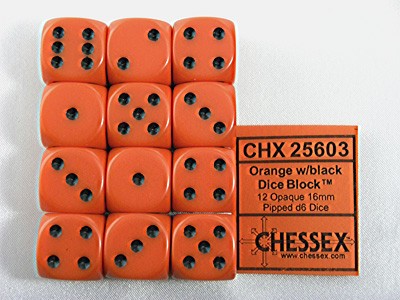 Opaque Orange/black D6 16mm Dobbelsteen