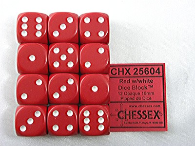 Opaque Red/white D6 16mm Dobbelsteen Set