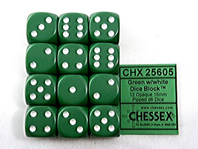 Opaque Green/white D6 16mm Dobbelsteen S