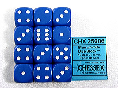 Opaque Blue/white D6 16mm Dobbelsteen Se