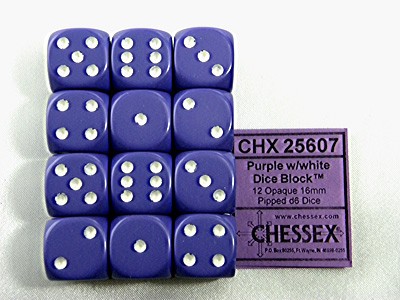 Opaque Purple/white D6 16mm Dobbelsteen