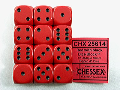 Opaque Red/black D6 16mm Dobbelsteen Set