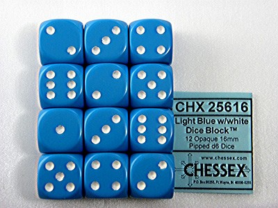 Opaque Light Blue/white D6 16mm Dobbelst
