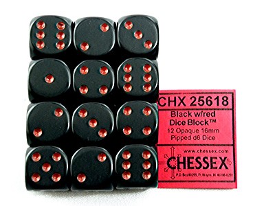 Opaque Black/red D6 16mm Dobbelsteen Set