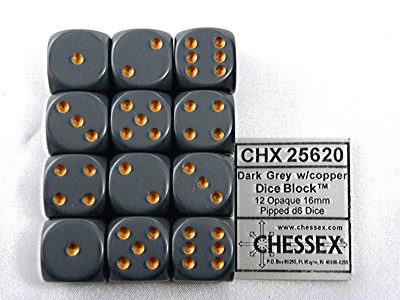 Opaque Dark Grey/copper D6 16mm Dobbelst