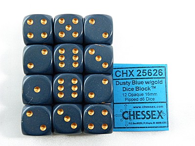 Opaque Dusty Blue/gold D6 16mm Dobbelste