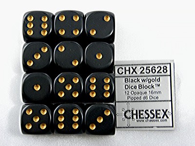 Opaque Black/gold D6 16mm Dobbelsteen Se
