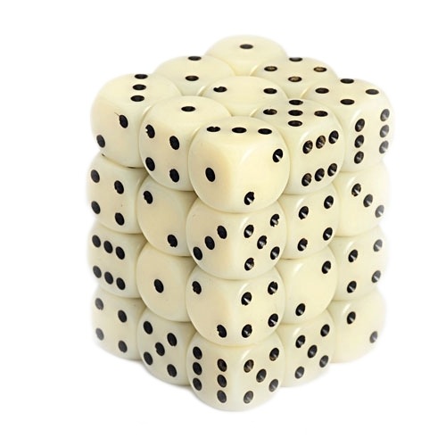 Opaque Ivory/black D6 12mm Dobbelsteen S