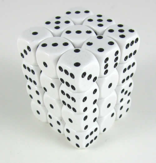 Opaque White/black D6 12mm Dobbelsteen S