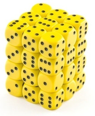 Opaque Yellow/black D6 12mm Dobbelsteen