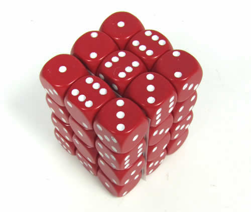 Opaque Red/white D6 12mm Dobbelsteen Set
