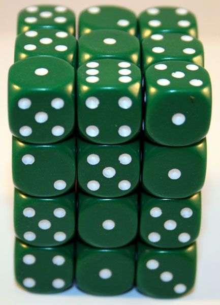 Opaque Green/white D6 12mm Dobbelsteen S