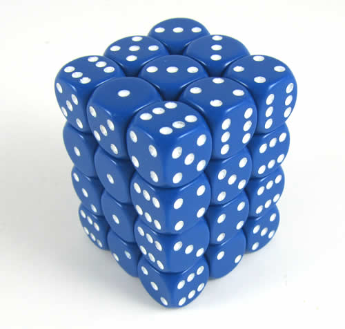 Opaque Blue/white D6 12mm Dobbelsteen Se